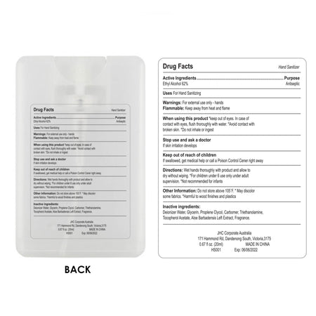 20ml Hand Sanitiser Spray Card - Simply Merchandise
