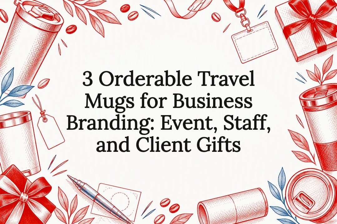 Travel mug title card with hand-drawn details