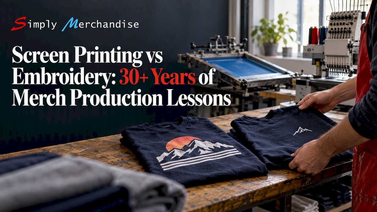 Printed and embroidered garment panels in a workshop