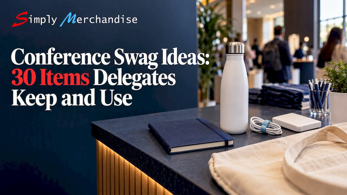 Useful conference swag arranged at registration