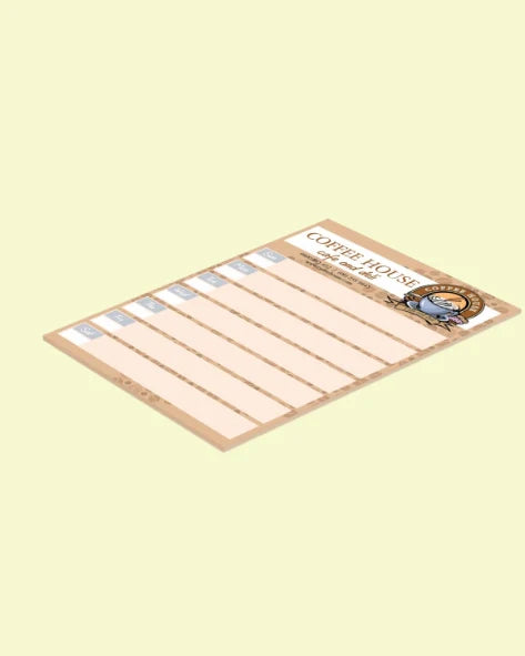 Custom printed 5x8 notepad with company logo and blue border