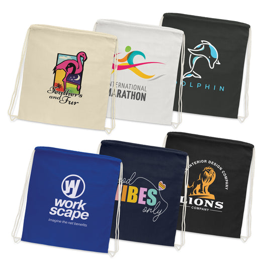 Cotton Drawstring Backpack with custom branded logo - Simply Merchandise