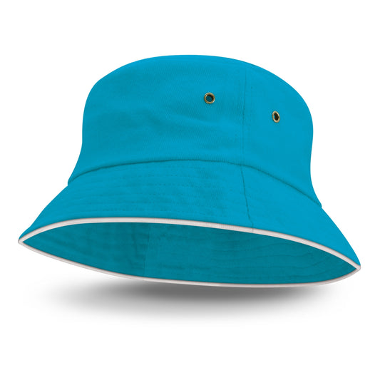 Bondi Bucket Hat - White Sandwich Trim with custom branded logo - Simply Merchandise