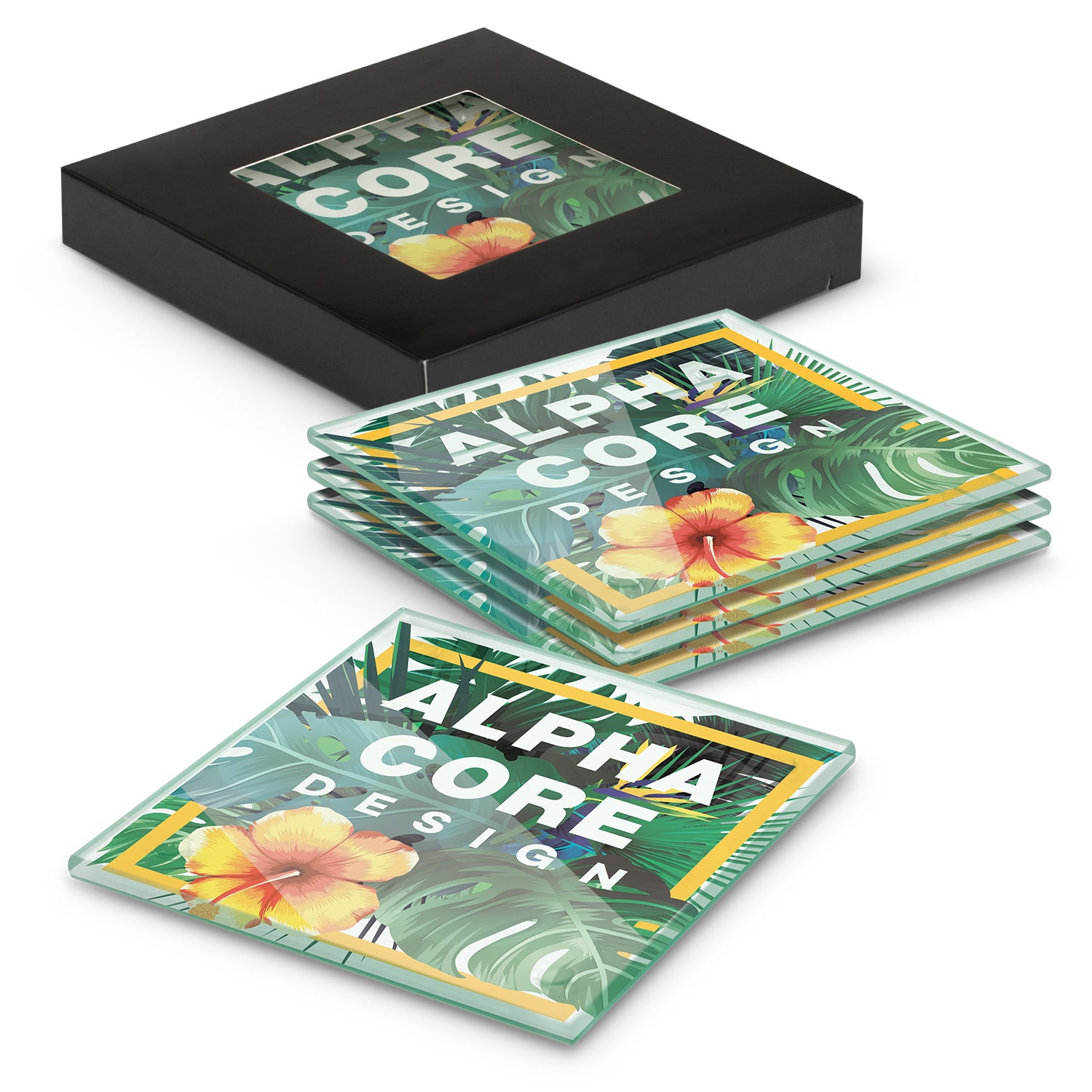 Venice Glass Coaster - Set of 4 - Square - Full Colour - Simply Merchandise