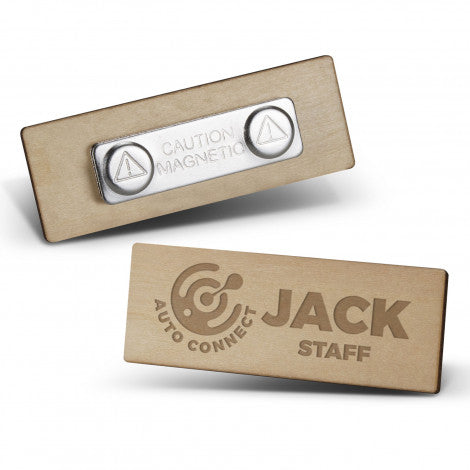 Magnetic Wooden Badge with custom branded logo - Simply Merchandise