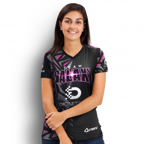 Custom Womens Sports V-Neck T- Shirt with custom branded logo - Simply Merchandise