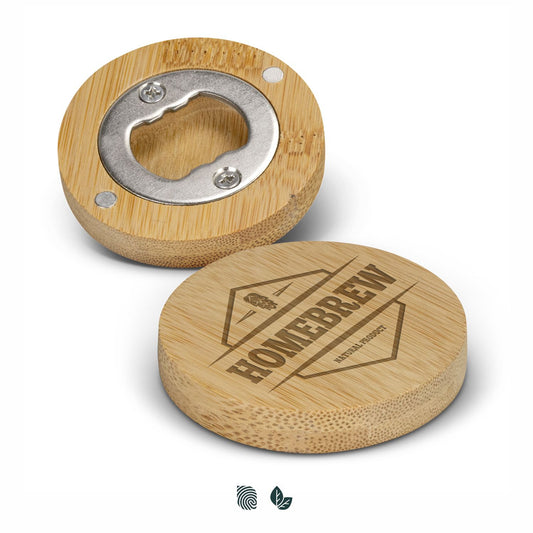 Bamboo Bottle Opener with custom branded logo - Simply Merchandise