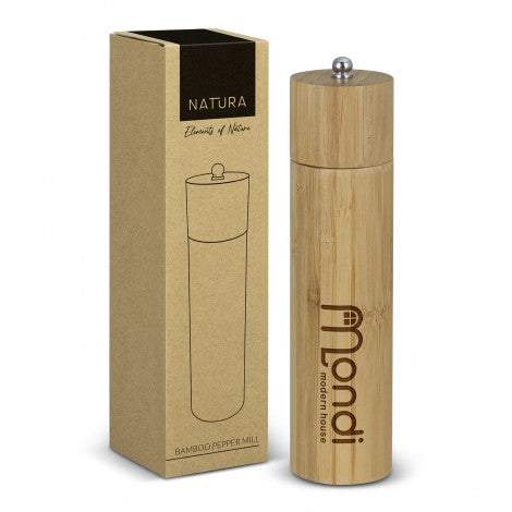 NATURA Bamboo Pepper Mill with custom branded logo - Simply Merchandise