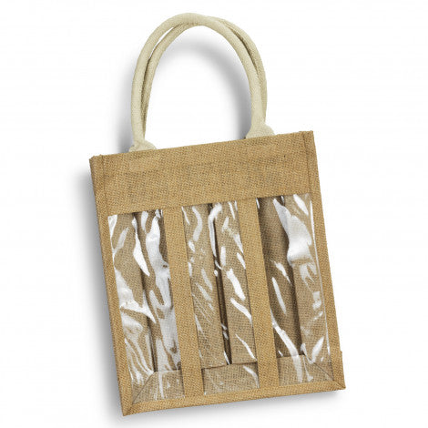 Serena Jute Triple Wine Carrier with custom branded logo - Simply Merchandise