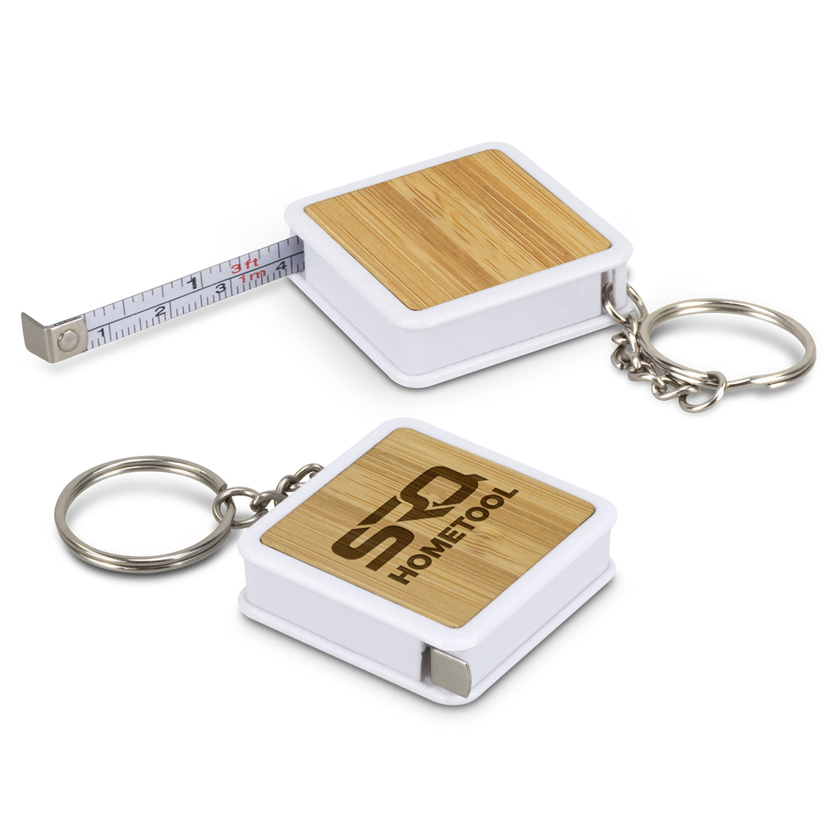 Bamboo Tape Measure Key Ring with custom branded logo - Simply Merchandise