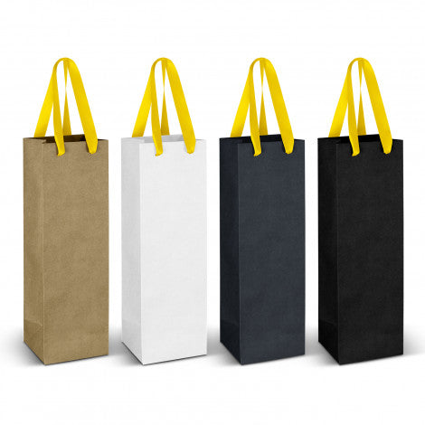 Wine Ribbon Handle Paper Bag with custom branded logo - Simply Merchandise