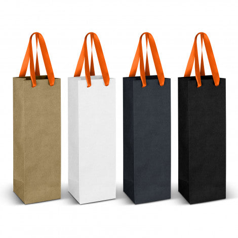 Wine Ribbon Handle Paper Bag with custom branded logo - Simply Merchandise