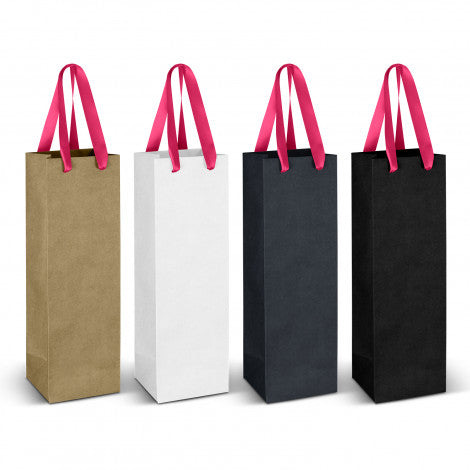 Wine Ribbon Handle Paper Bag with custom branded logo - Simply Merchandise
