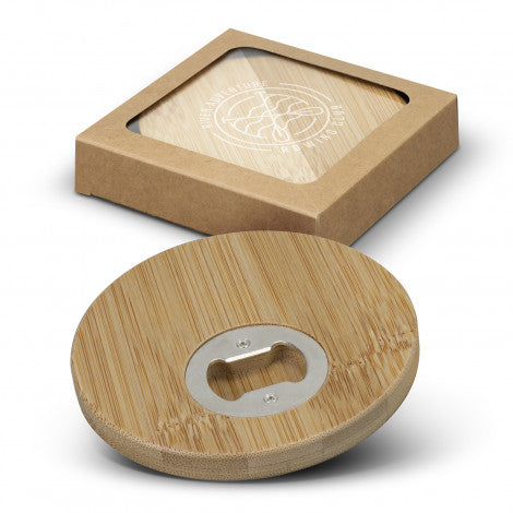 Bamboo Bottle Opener Coaster - Set of 2 - Round - Simply Merchandise