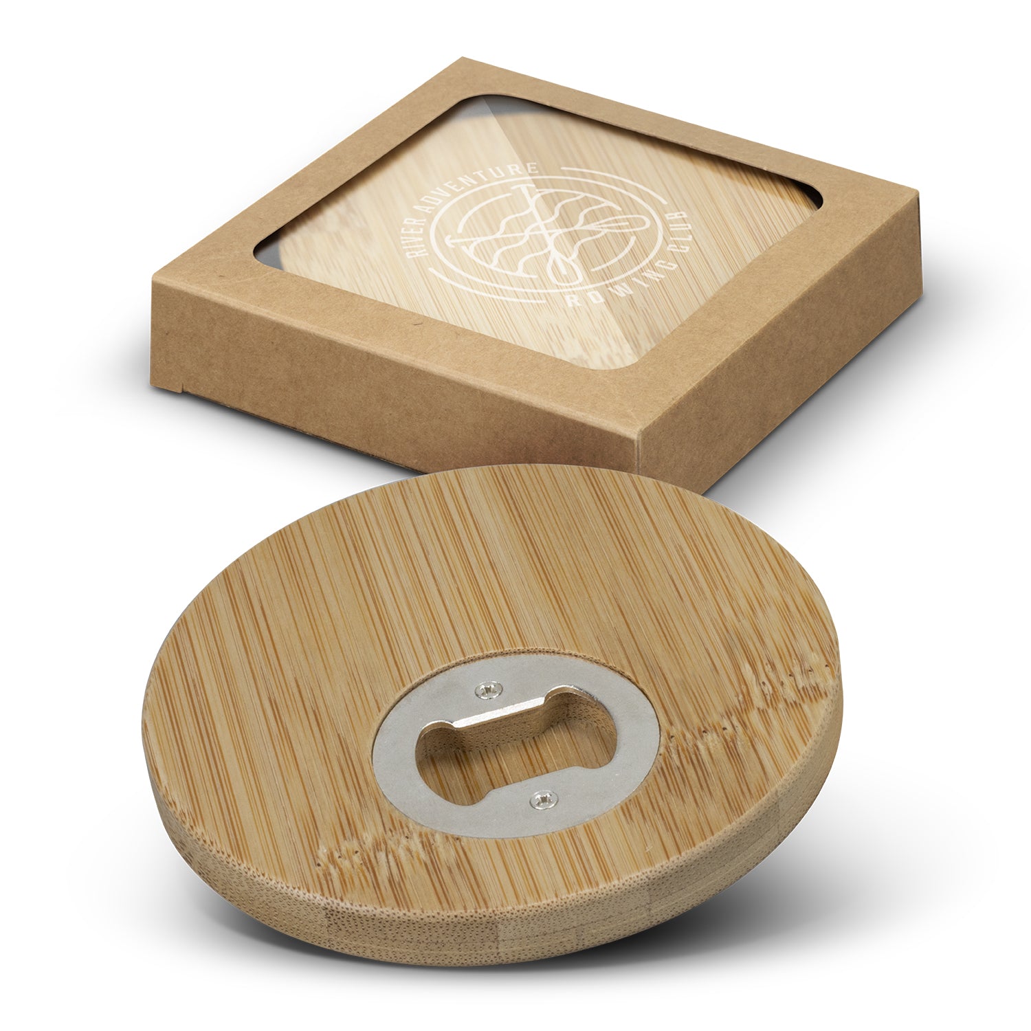 Bamboo Bottle Opener Coaster - Set of 2 - Round - Simply Merchandise
