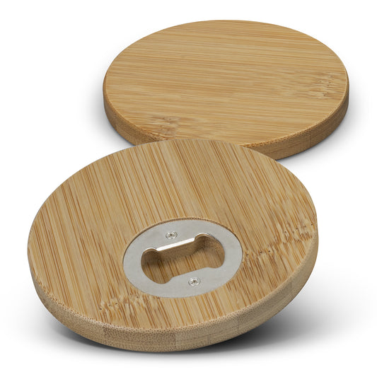 Bamboo Bottle Opener Coaster - Set of 2 - Round - Simply Merchandise