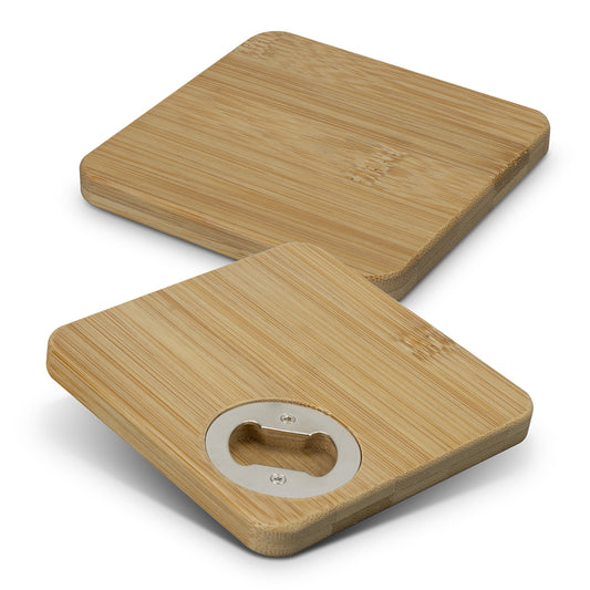 Bamboo Bottle Opener Coaster - Set of 2 - Square - Simply Merchandise