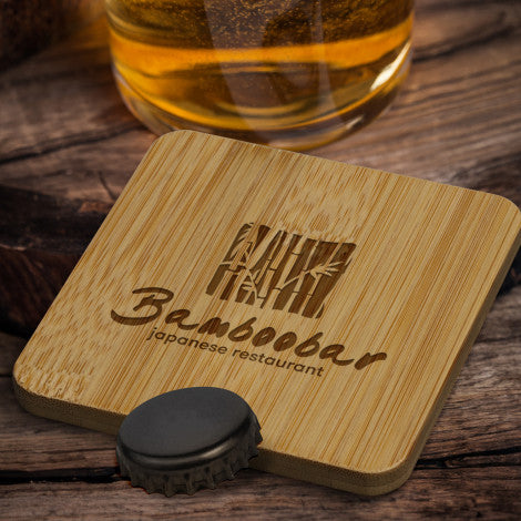 Bamboo Bottle Opener Coaster - Square - Simply Merchandise