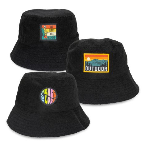 Terry Towelling Bucket Hat with Full Colour Patch - Simply Merchandise