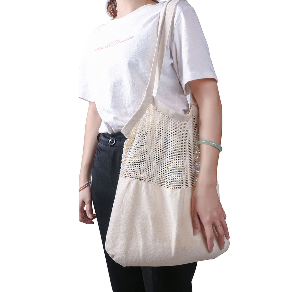Jamaica Mesh Calico Tote Bag with custom branded logo - Simply Merchandise