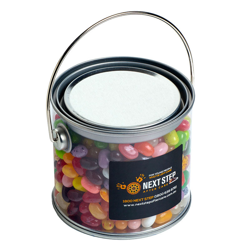 Medium PVC Bucket filled with JELLY BELLY Jelly Beans 400g with custom branded logo - Simply Merchandise