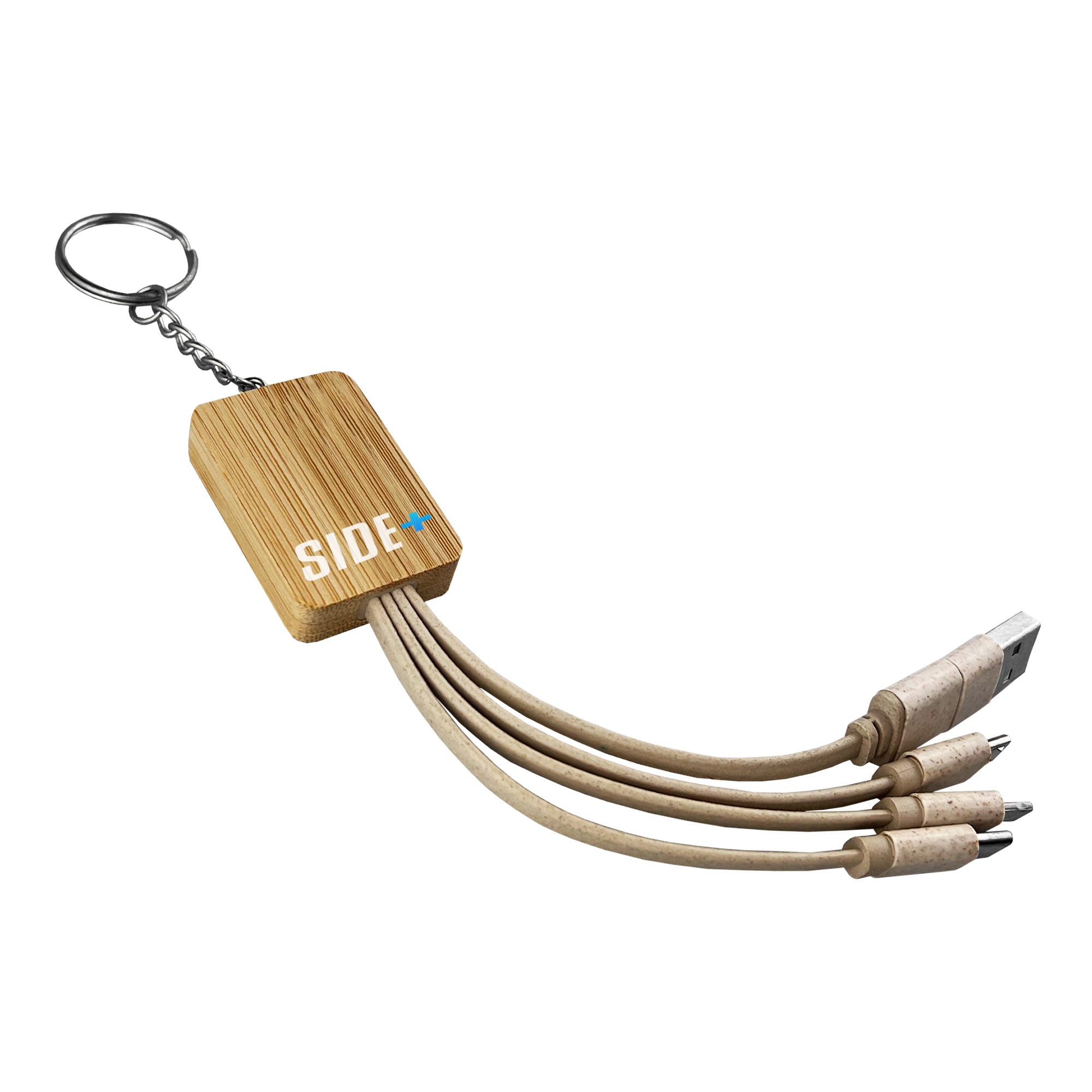 Square Bamboo Charging Cable Key Ring - Simply Merchandise