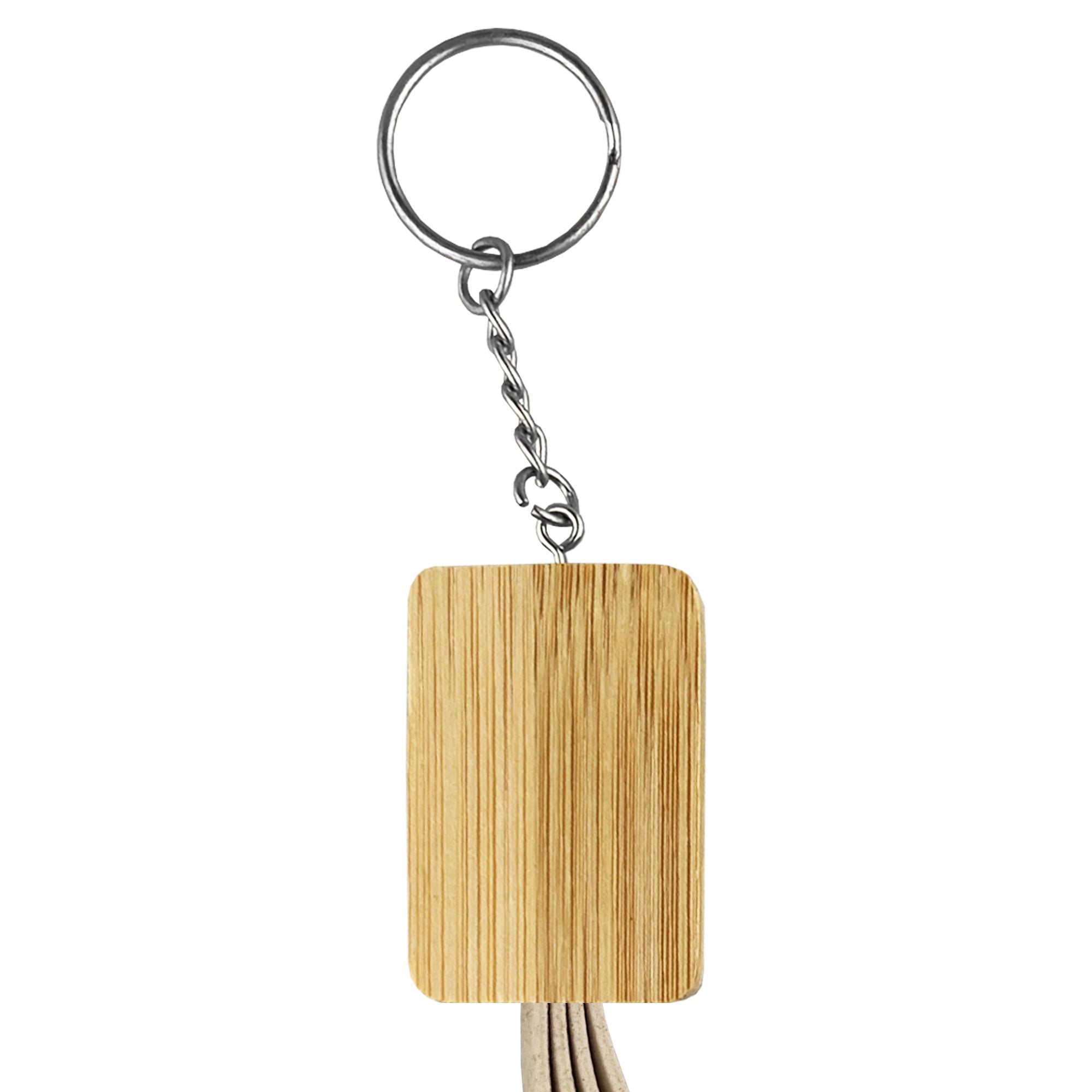 Square Bamboo Charging Cable Key Ring - Simply Merchandise