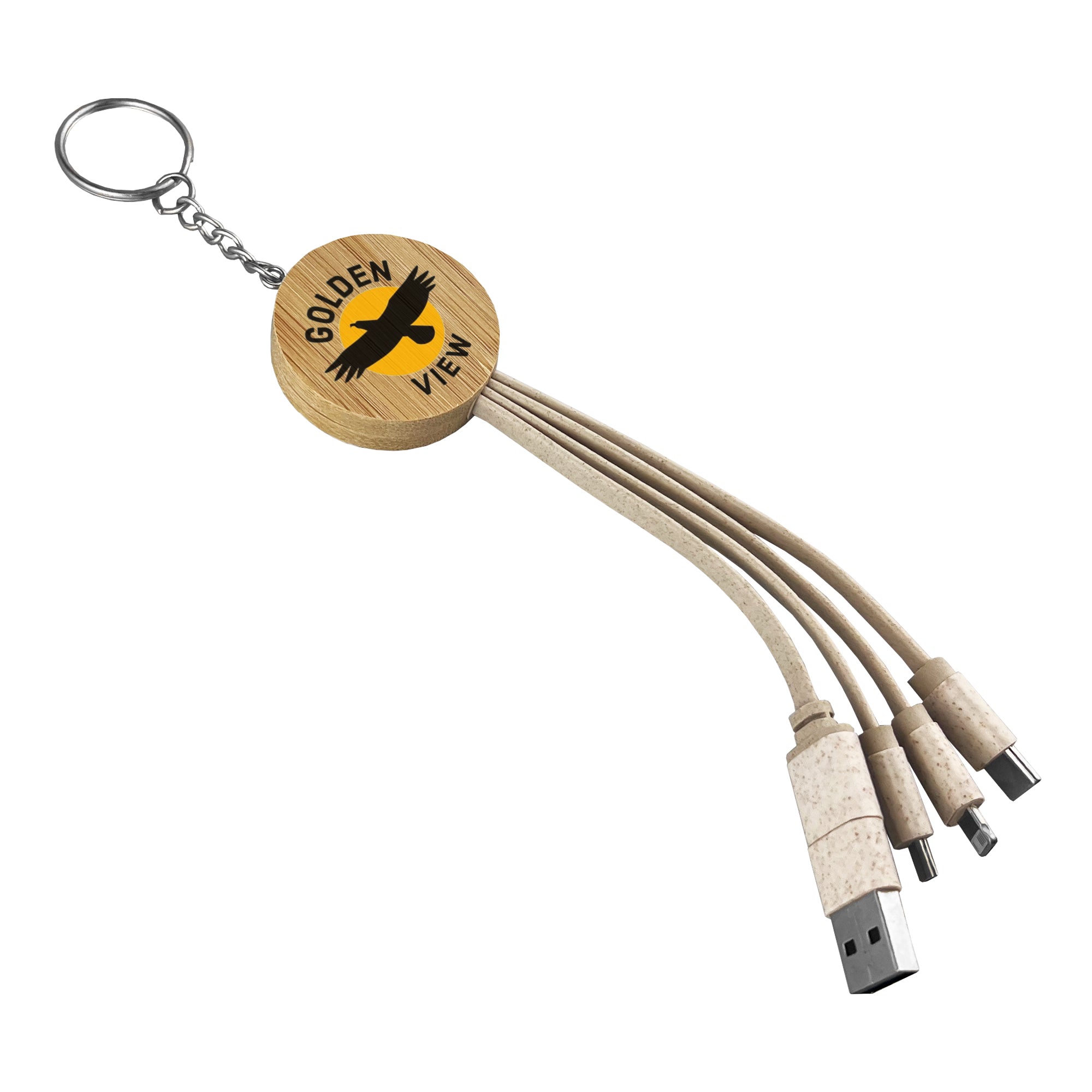 Round Bamboo Charging Cable Key Ring - Simply Merchandise