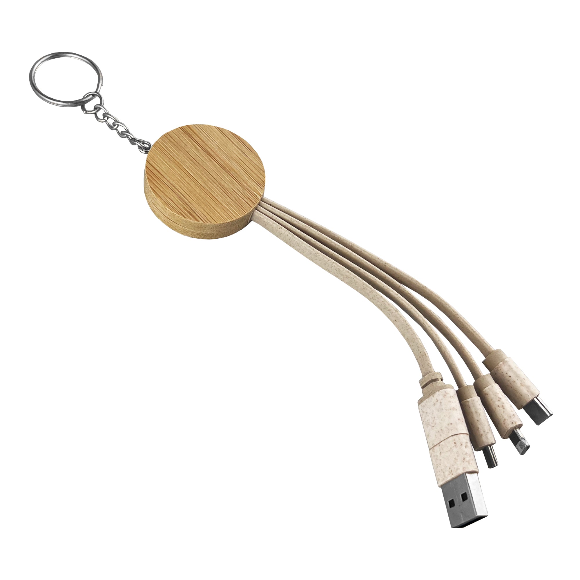 Round Bamboo Charging Cable Key Ring - Simply Merchandise