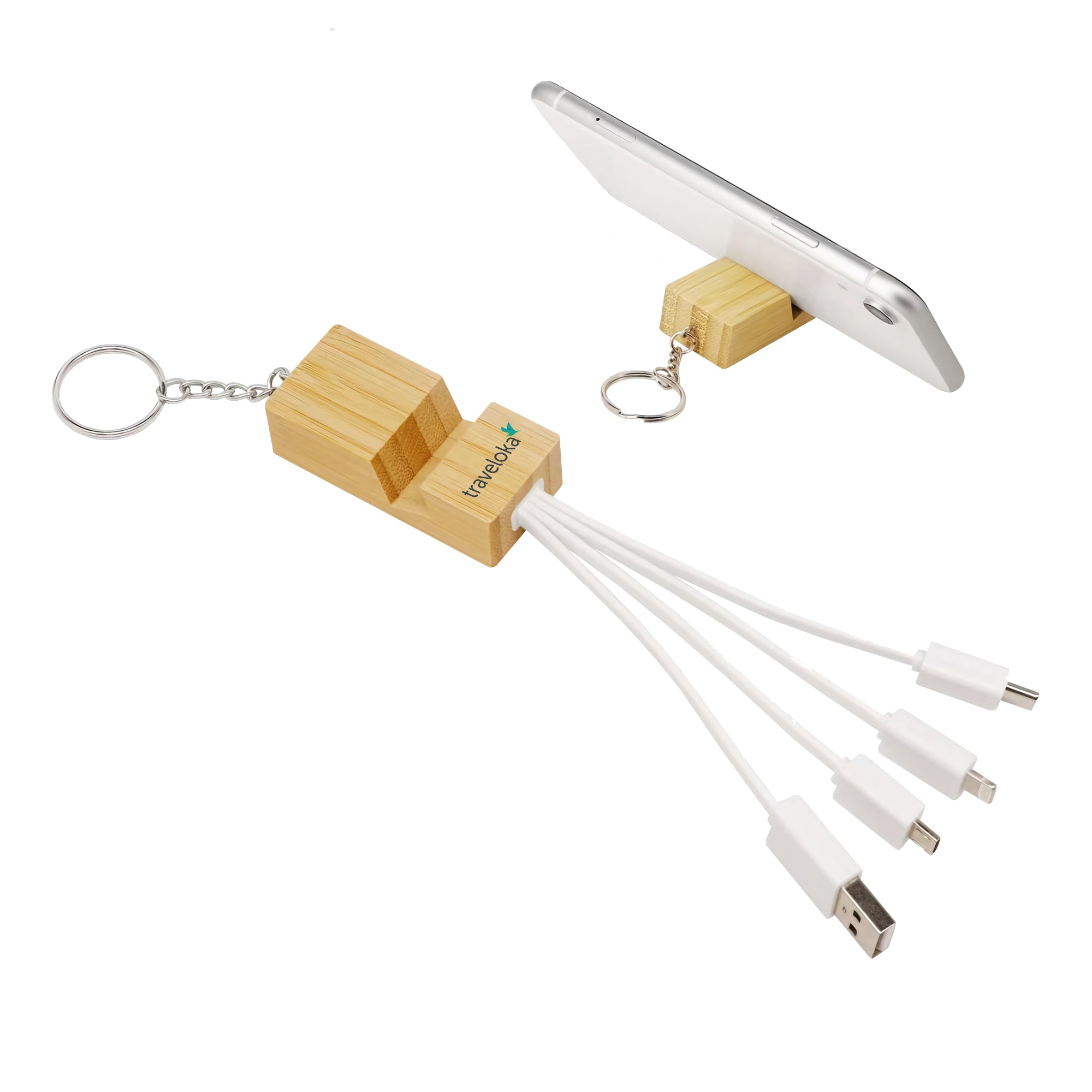Phone Stand Bamboo Charging Cable Key Ring - Simply Merchandise
