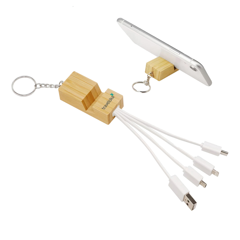 Phone Stand Bamboo Charging Cable Key Ring - Simply Merchandise
