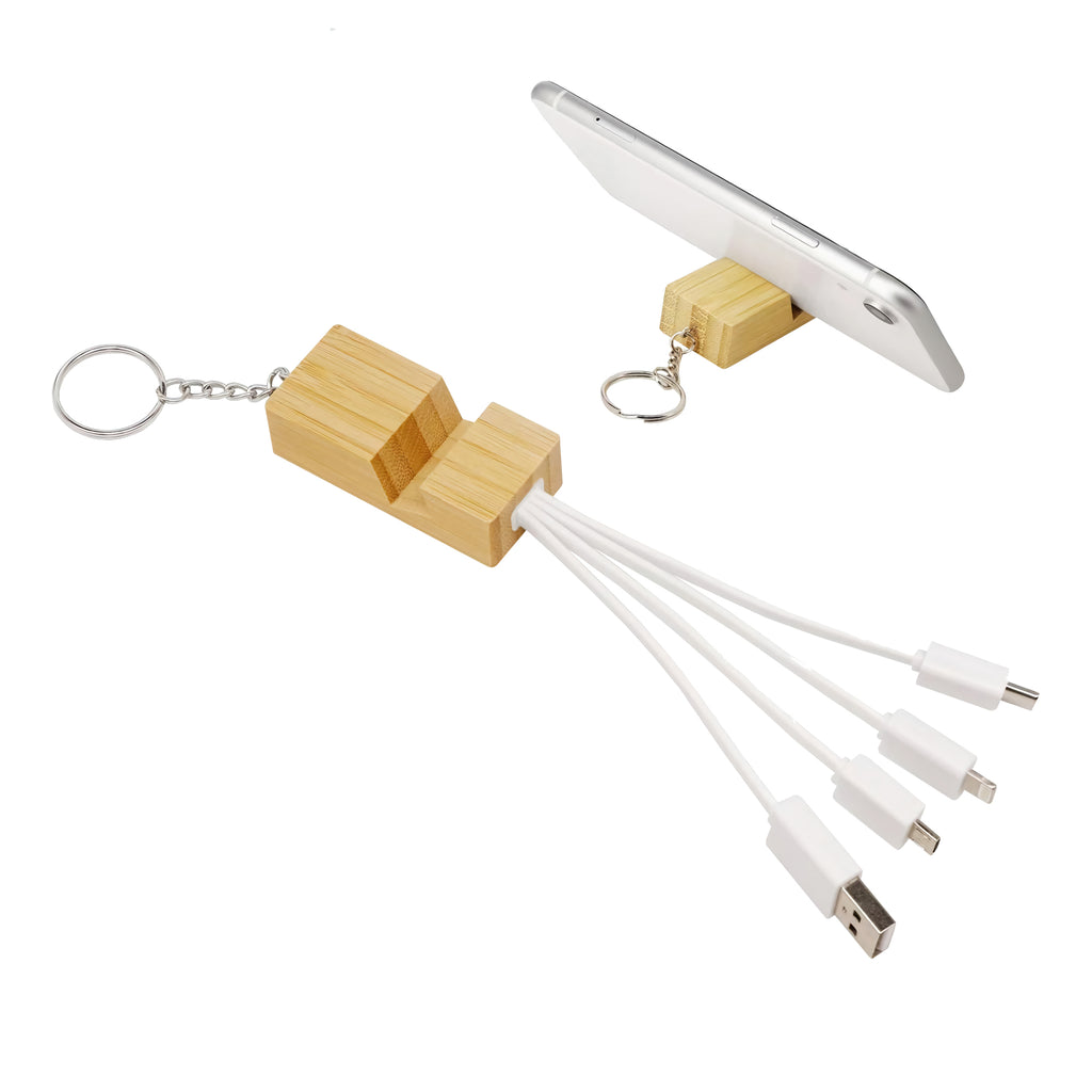 Phone Stand Bamboo Charging Cable Key Ring - Simply Merchandise