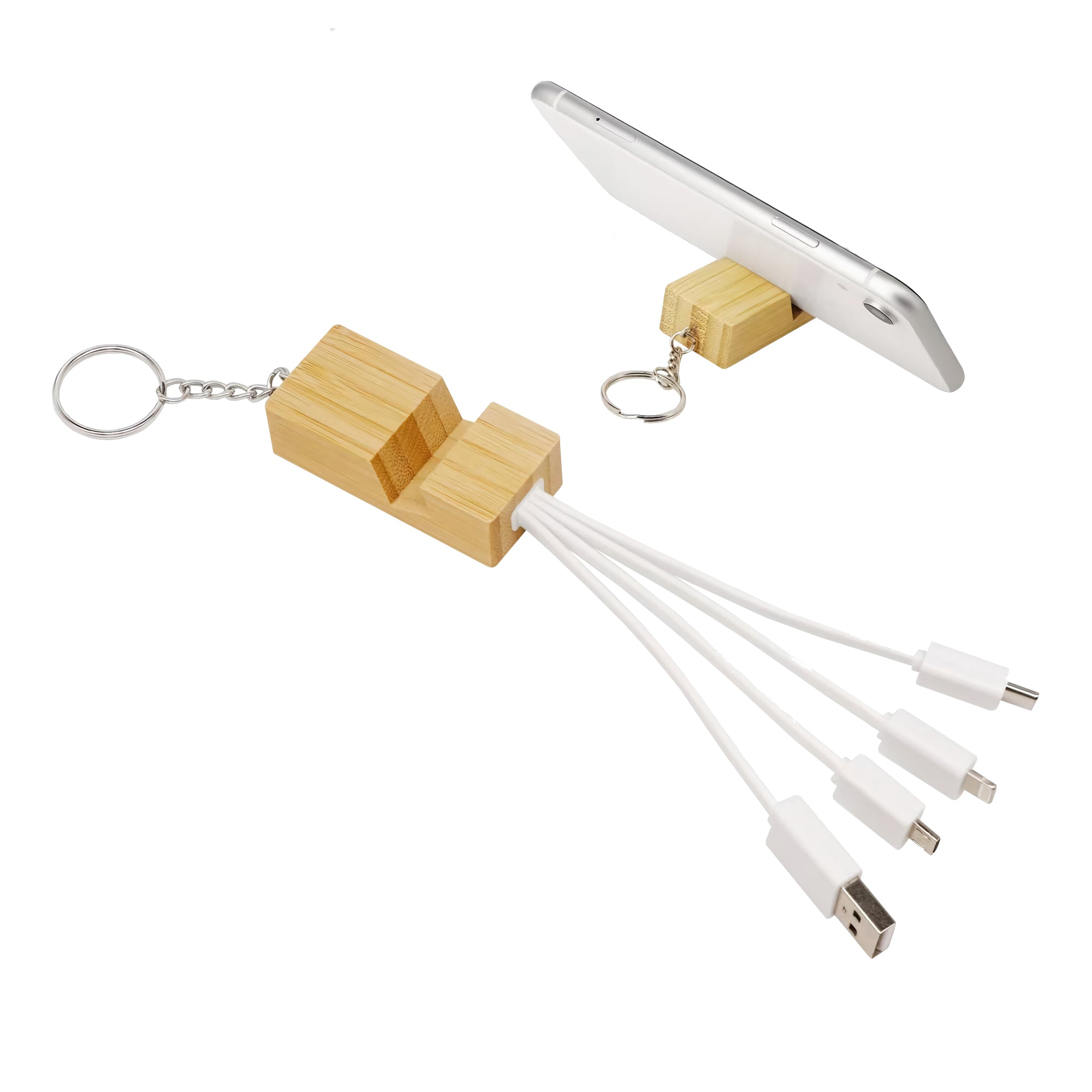 Phone Stand Bamboo Charging Cable Key Ring - Simply Merchandise