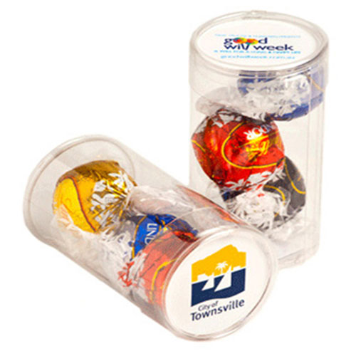 Pet Tube with Lindt Balls x3 with custom branded logo - Simply Merchandise