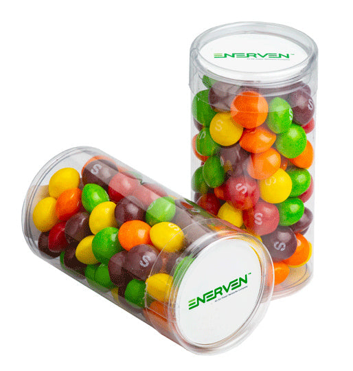 Pet Tube with Skittles 100g with custom branded logo - Simply Merchandise