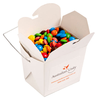 White Cardboard Noodle Box with M&Ms 100g - Simply Merchandise