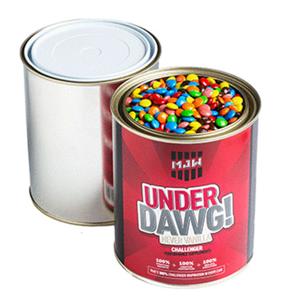 Paint Tin filled with M&Ms 1 kg with custom branded logo - Simply Merchandise
