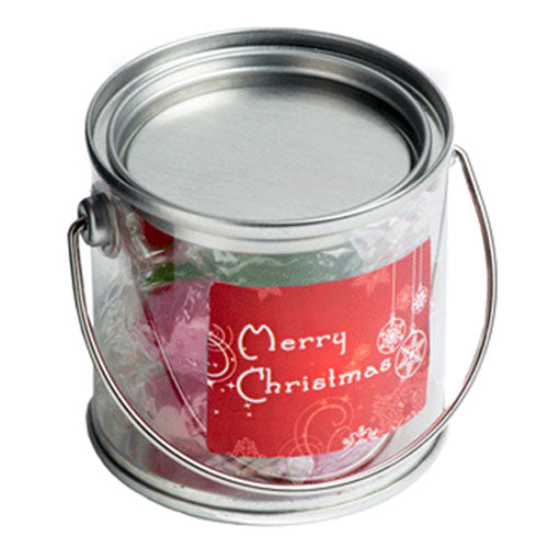 Small PVC Bucket filled with Christmas Twist Wrapped Boiled Lollies 120g - Simply Merchandise