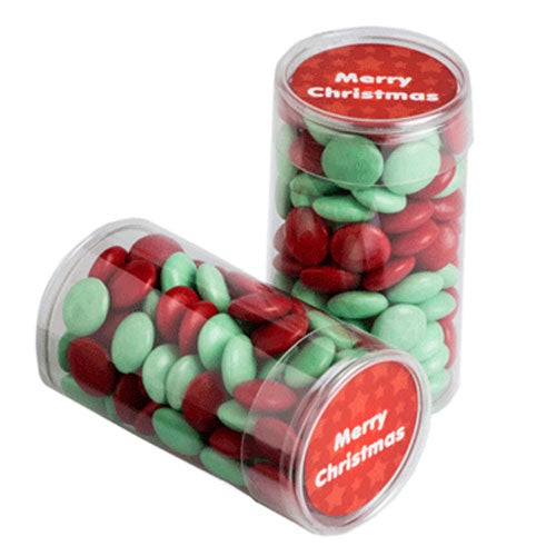 PET Tube filled with CHRISTMAS Choc Beans 100g - Simply Merchandise