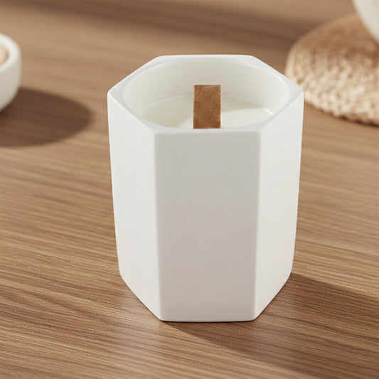 Noosa Hexagon Ceramic Candle with custom branded logo - Simply Merchandise
