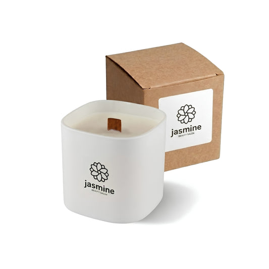 Premium Square Glass Candle with custom branded logo - Simply Merchandise