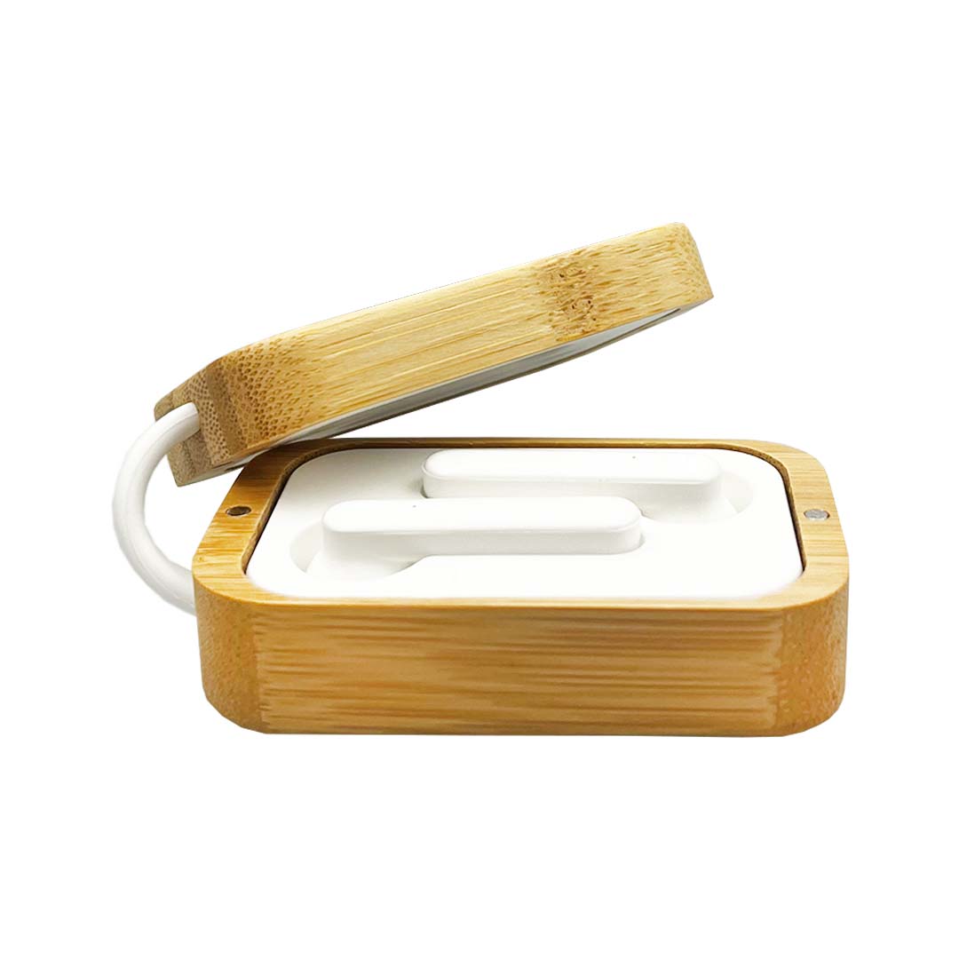 Rockside Bamboo Wireless Earbuds with custom branded logo - Simply Merchandise