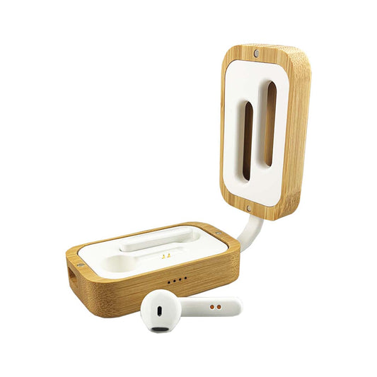 Rockside Bamboo Wireless Earbuds with custom branded logo - Simply Merchandise