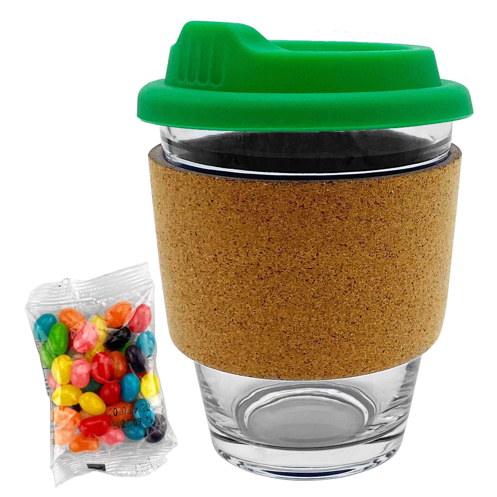 Jelly Bean In Cork Band Glass Coffee Cup - Simply Merchandise