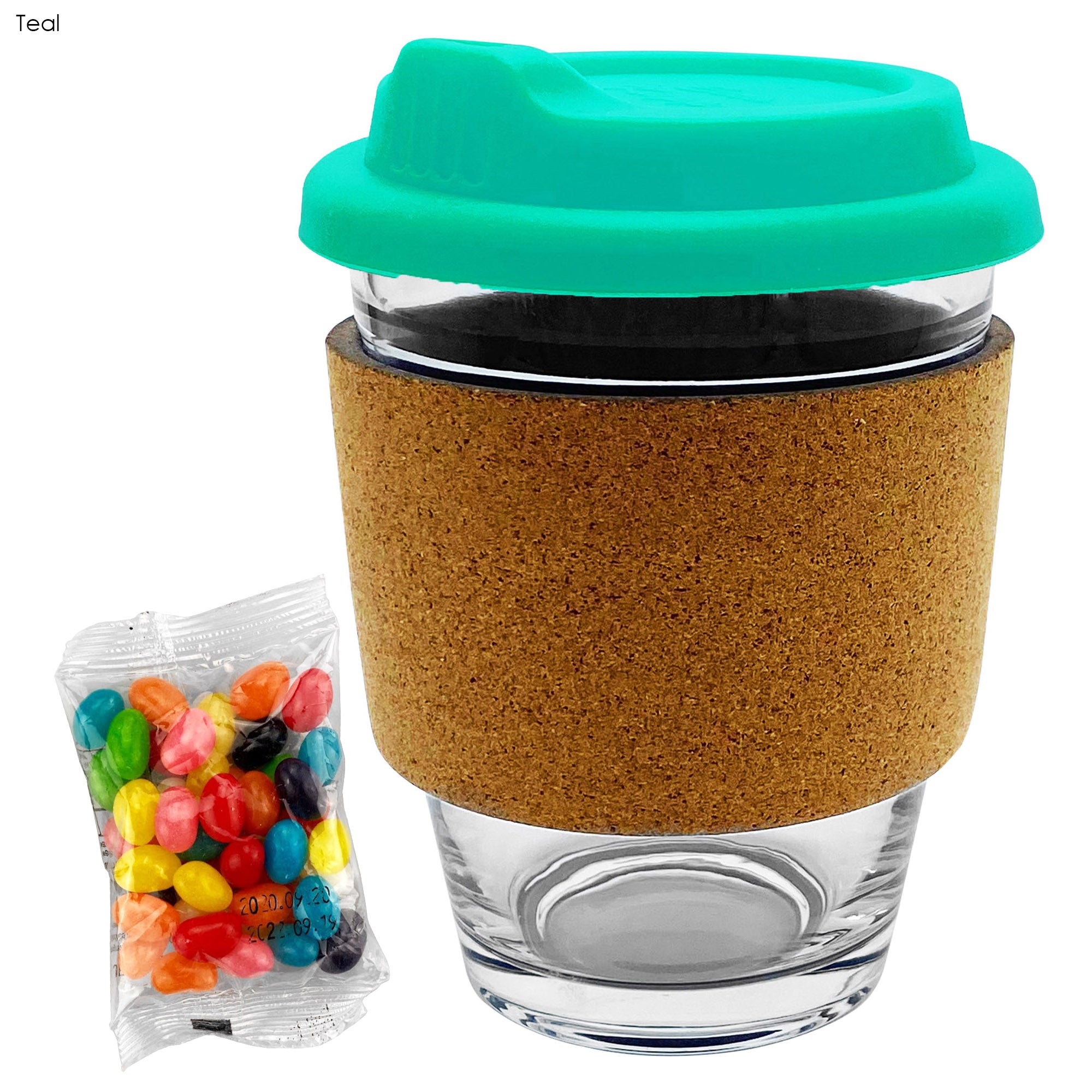 Jelly Bean In Cork Band Glass Coffee Cup - Simply Merchandise