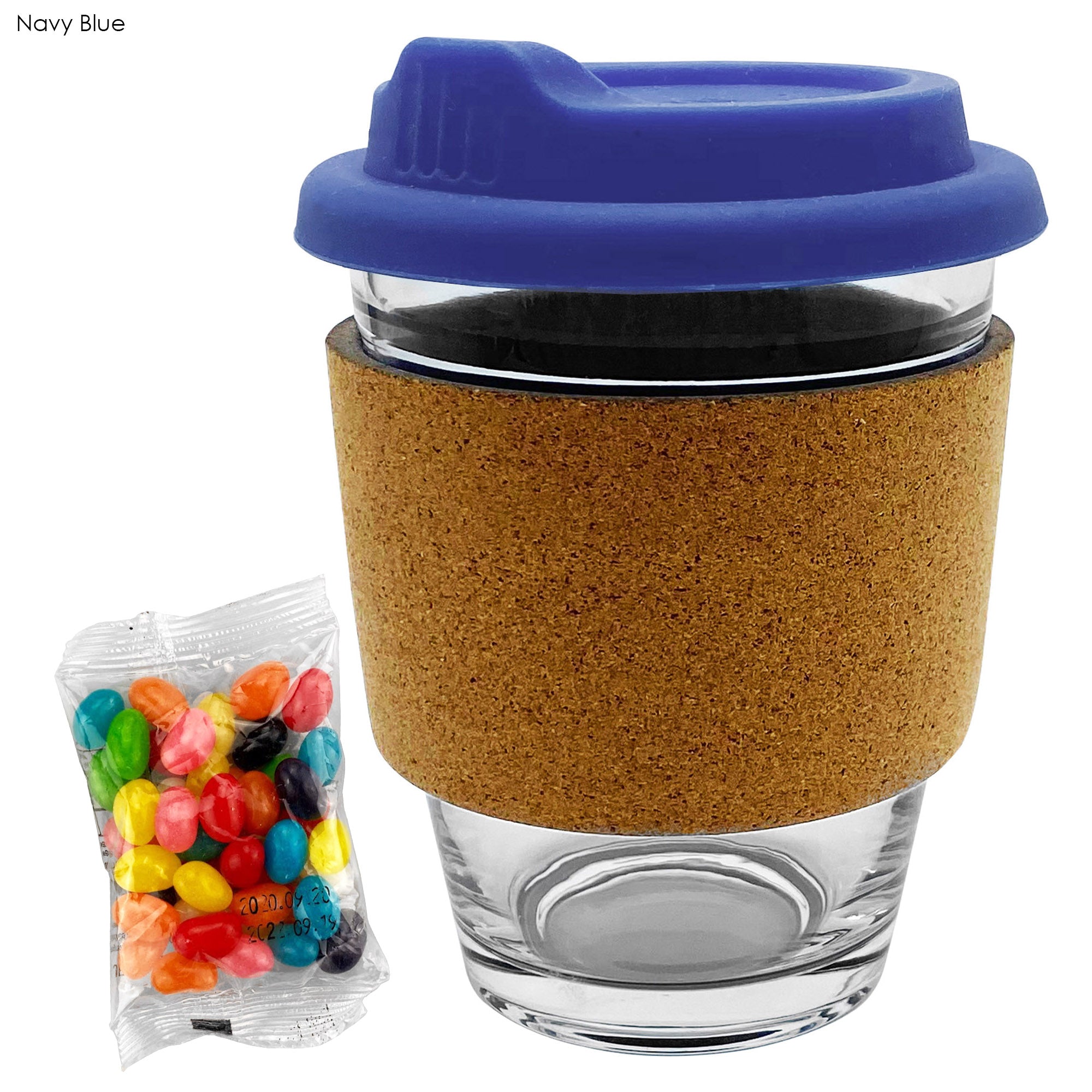 Jelly Bean In Cork Band Glass Coffee Cup - Simply Merchandise