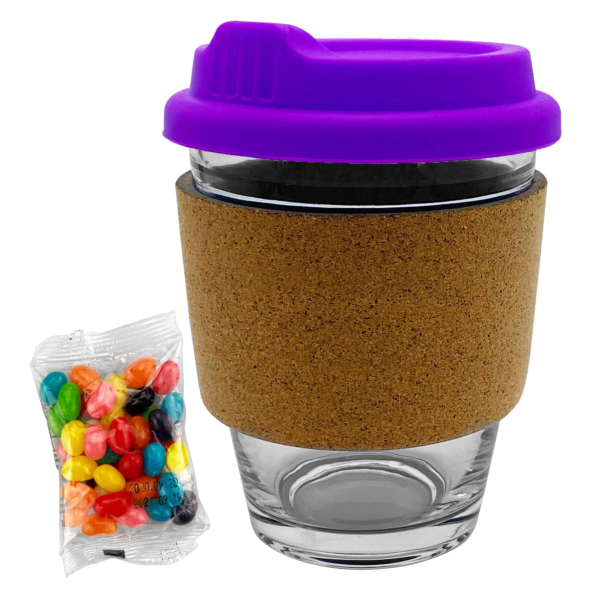 Jelly Bean In Cork Band Glass Coffee Cup - Simply Merchandise