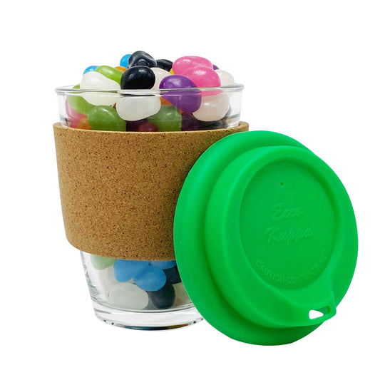 Jelly Bean In Cork Band Glass Coffee Cup - Simply Merchandise