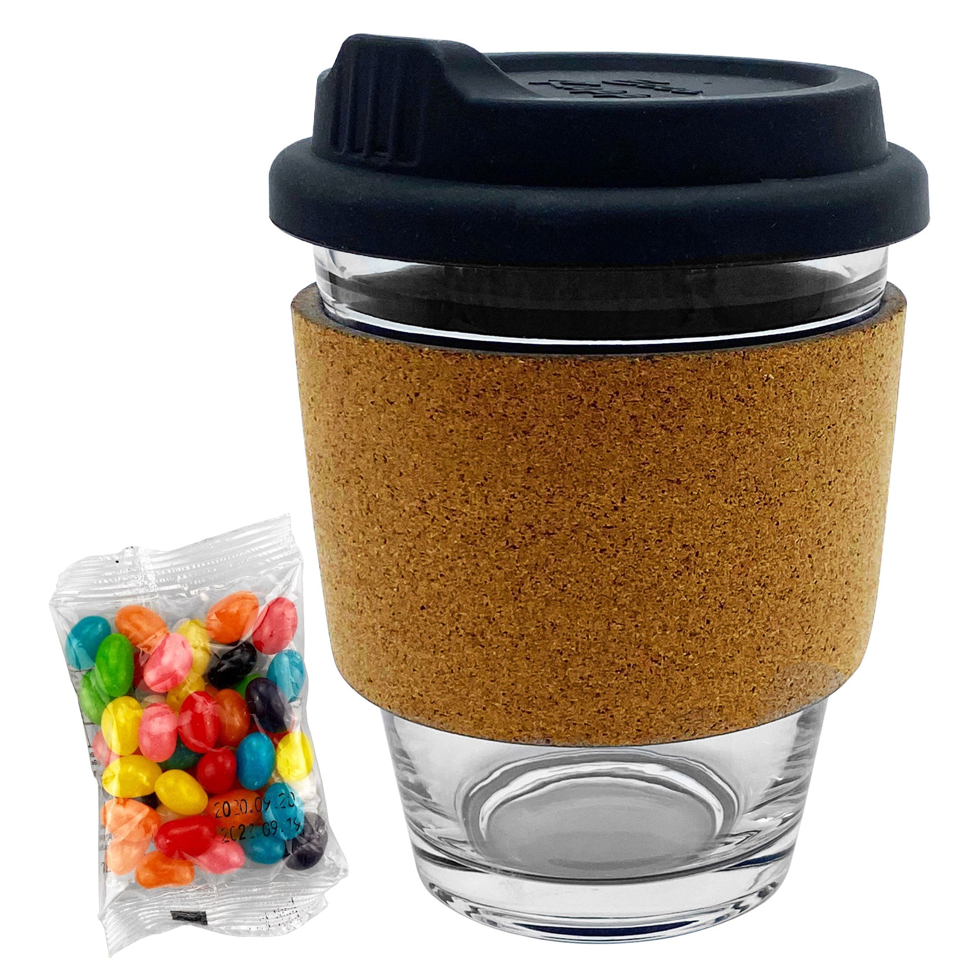 Jelly Bean In Cork Band Glass Coffee Cup - Simply Merchandise