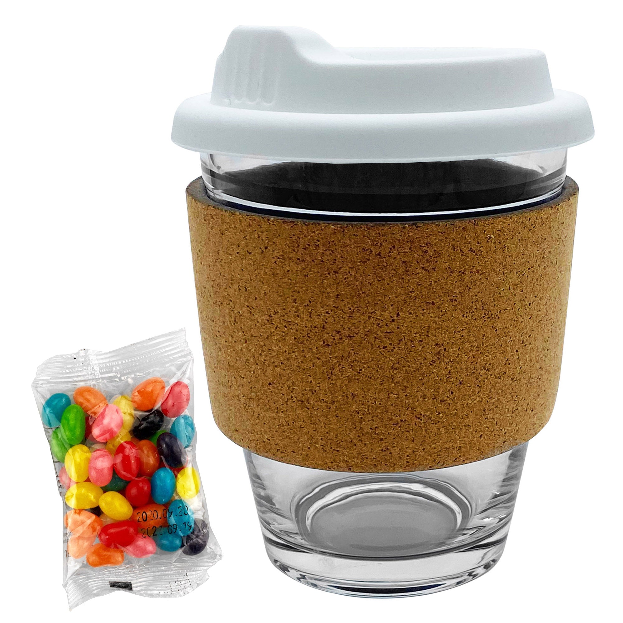Jelly Bean In Cork Band Glass Coffee Cup - Simply Merchandise